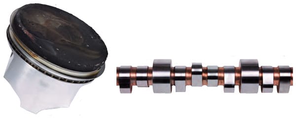 Piston and camshaft after using AMSOIL Dominator Synthetic Racing Oil