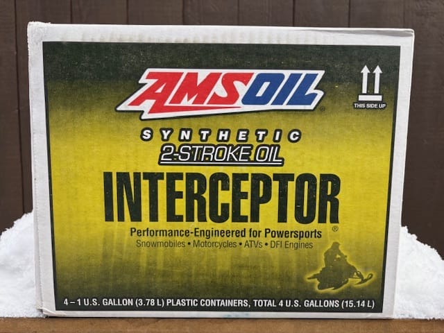 Case of AMSOIL Interceptor Synthetic 2-Stroke Oil.